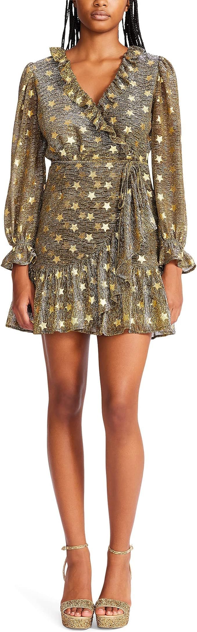 Amazon.com: Betsey Johnson Faux Wrap Midnight Metallic Star Dress Gold MD (6-8) : Clothing, Shoes... | Amazon (US)
