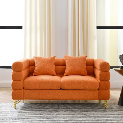 60" Modern Loveseat Sofa,Deep Seat 2 Seater Sofa with Pillows,Orange Teddy Fabric Couch for Living Room Bedroom-Baofuwish | Target
