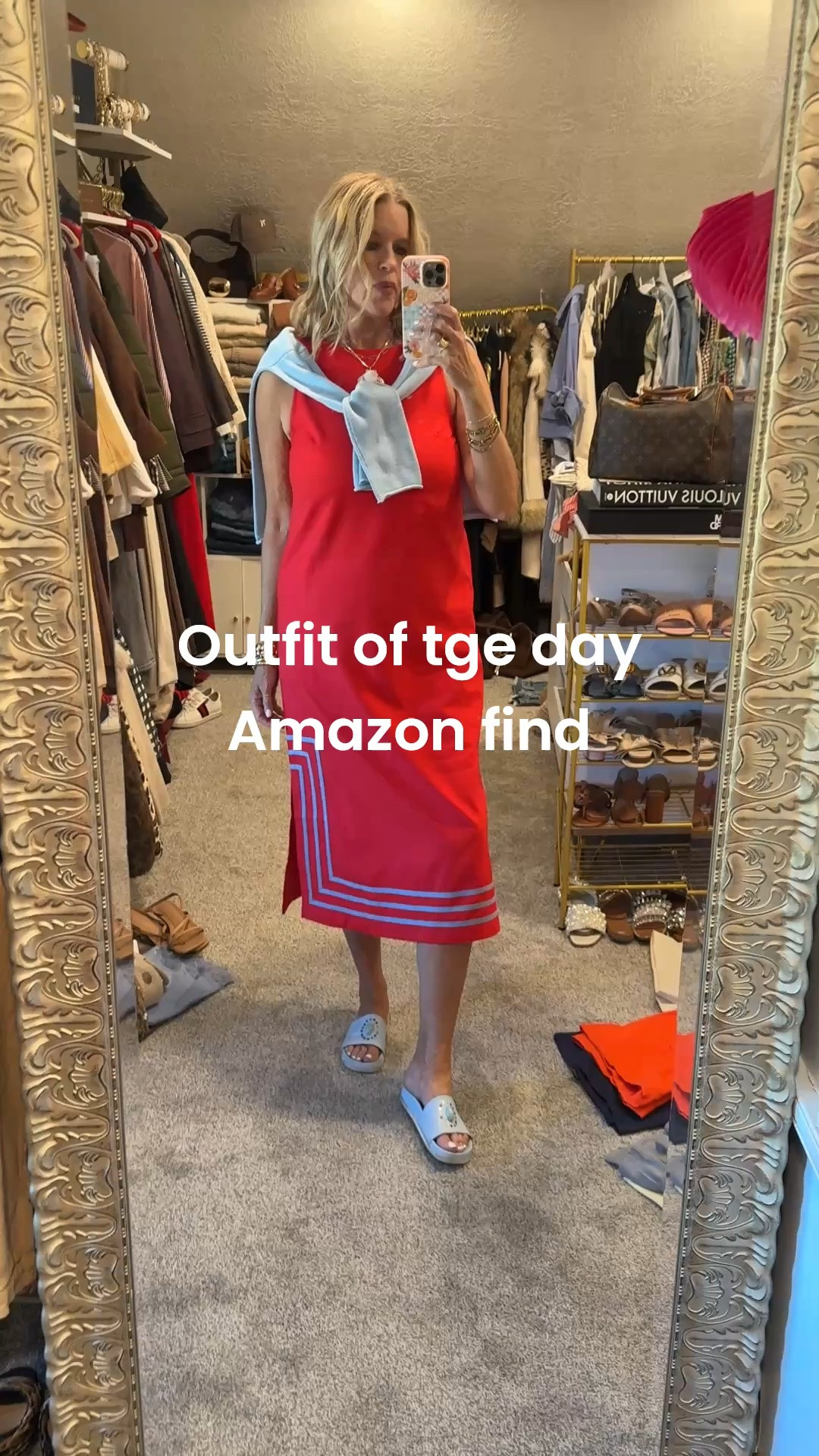 Over 40
Outfit of the day

Amazon find
That feels and looks like Tuckernick 

Tank top style Linen dress that’s soo good, has pockets, slits on the sides comes in several colors and fits tts I am in the med 

Flag sweater over shoulder (min is old from last year social threads) I linked similar options 

Light blue slides with stone detail by Madison Masion and very comfortable

#LTKootd #LTKOver40 #LTKSaleAlert