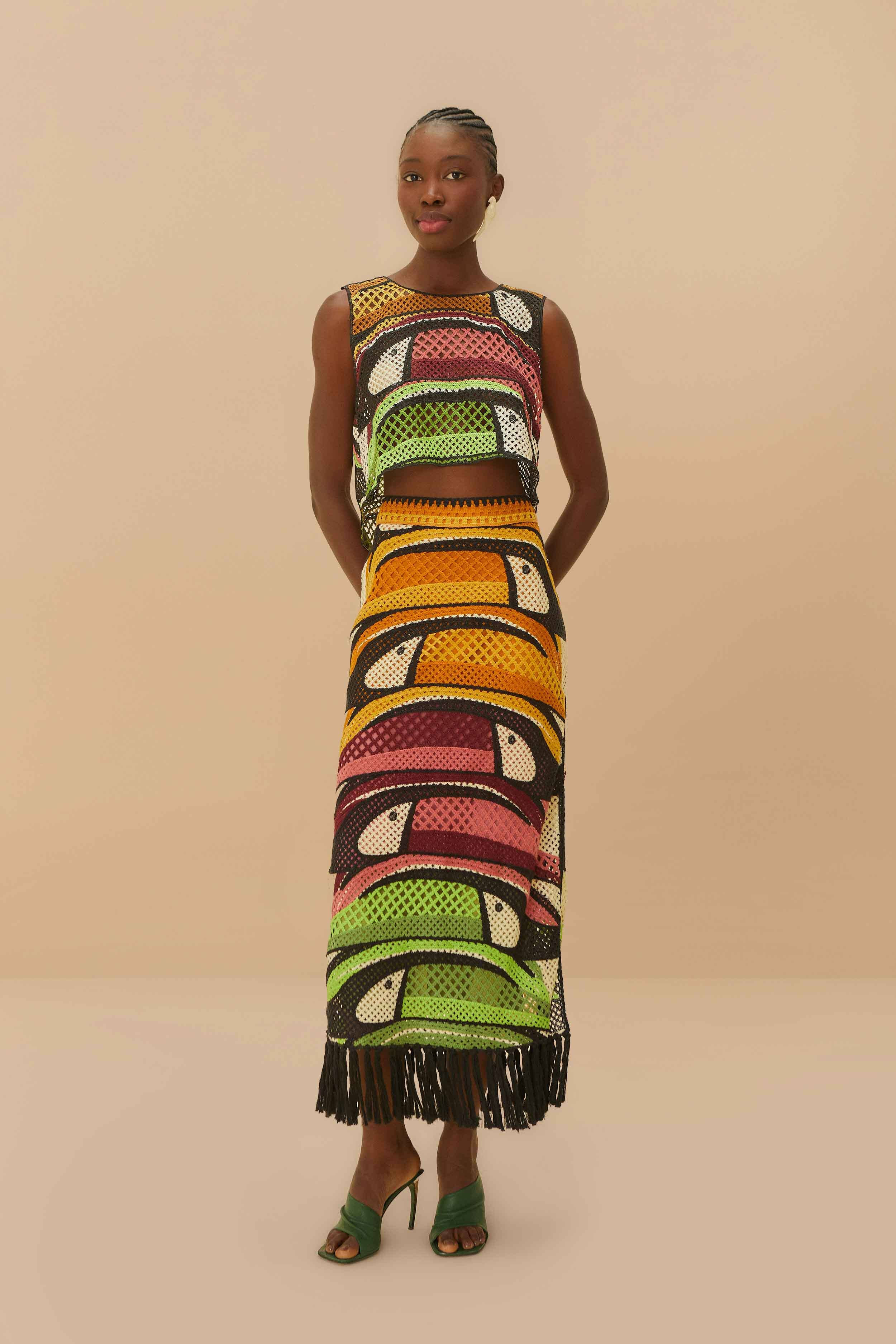 Multicolor Toucan Tree Crochet Skirt | FarmRio (US)