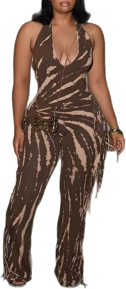 Casual Jumpsuits Sleeveless Fringe Side Legging Backless One Piece Jumpsuits for Women | Amazon (US)