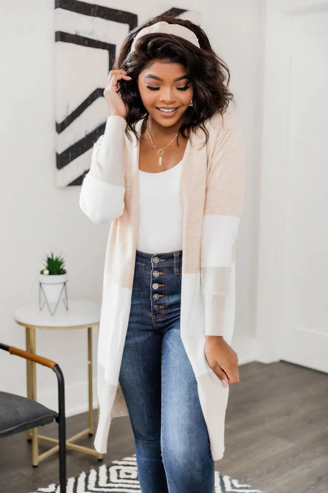 Secret Obsession Colorblock Cardigan Beige | The Pink Lily Boutique