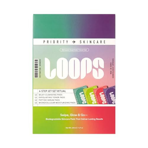 LOOPS 4-Step Korean Skincare Essentials Kit with 12 Travel Vegan, Natural, Biodegradable Gentle Skincare Pads Each - Moisturizer, Toner, Peptide, and Milky Cleanser - Pre-soaked Bamboo Pads - 48 | Amazon (US)