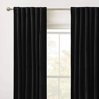 RYB HOME Black Velvet Curtains 90 inches - Blackout Heavy Duty Curtains Soft Luxury Back Tab Wind... | Amazon (US)
