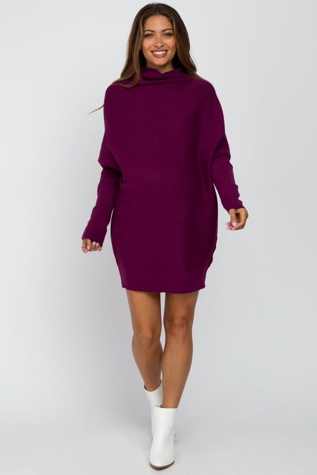 Plum Funnel Neck Dolman Sleeve Maternity Mini Dress | PinkBlush Maternity