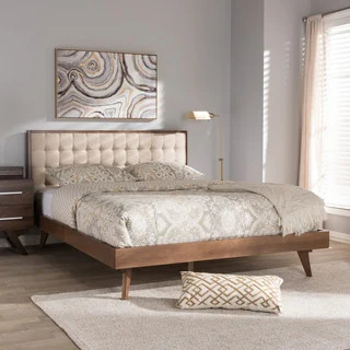 Mid-Century Beige Fabric Platform Bed by Baxton Studio - Queen | Bed Bath & Beyond