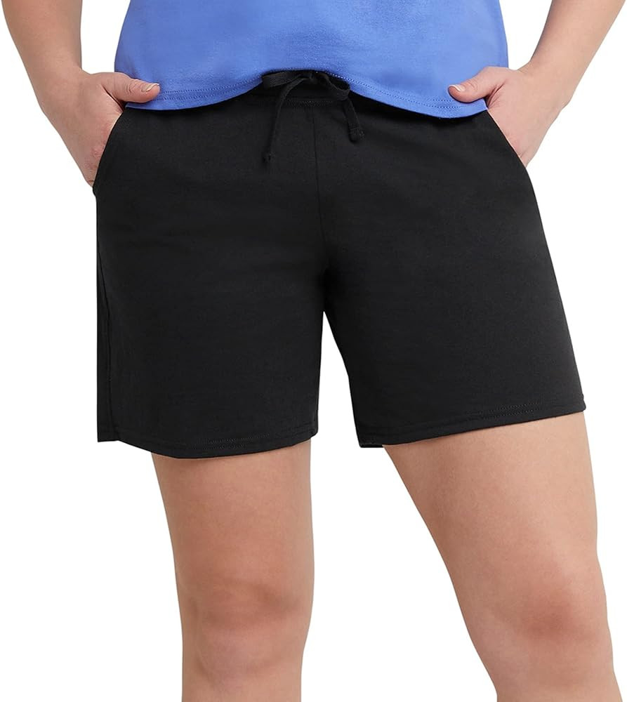 Hanes Women's Jersey Pocket Shorts, Drawstring Cotton Jersey Shorts, 7" Inseam | Amazon (US)