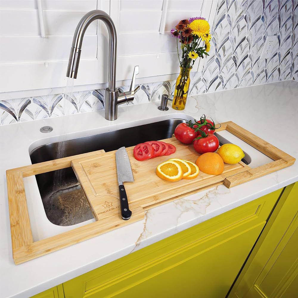 [2024 UPGRADE] Kindled Ivys Expandable Bamboo Wooden Over The Sink Cutting Board - Extra Large XX... | Amazon (US)