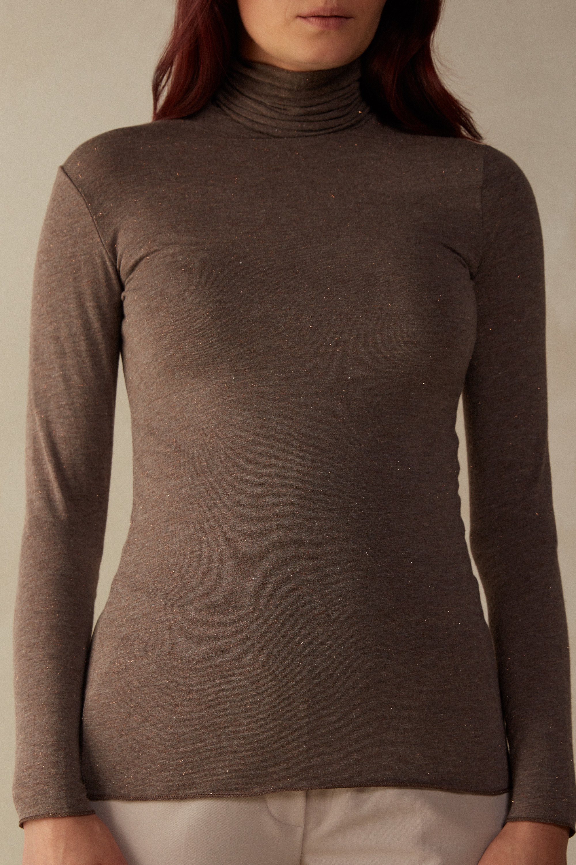 Turtleneck Top in Modal Light with Cashmere Lamé | Intimissimi (US)