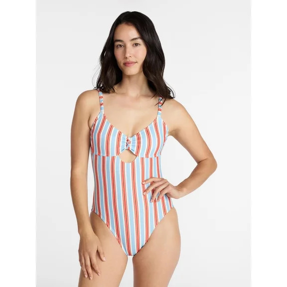 Time and Tru Women’s and Women’s Plus Ribbed Plunge One Piece Swimsuit, Sizes XS-2X | Walmart (US)