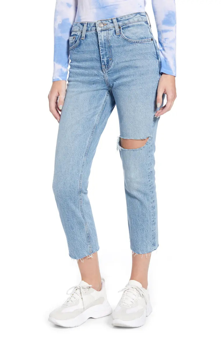 Ripped Straight Leg Raw Hem Jeans | Nordstrom