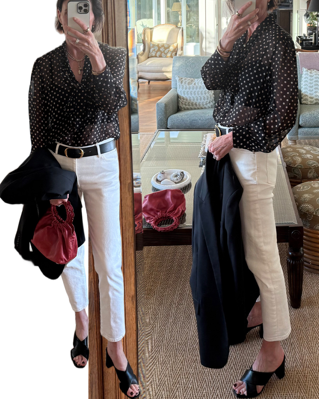 Settling into a variation on my dinner uniform: jeans, blazer, blouse and heels 

 #LTKSeasonal #LTKStyleTip