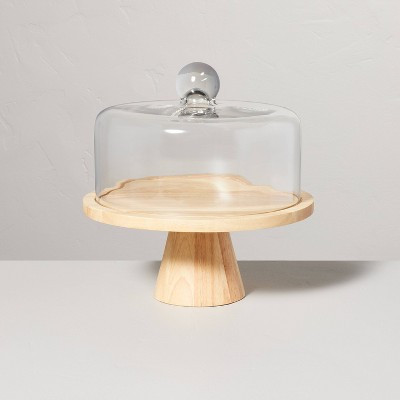 11.5" Wooden Cake Stand with Glass Cloche - Hearth & Hand™ with Magnolia: Rubberwood Pedestal, Farmhouse Style | Target