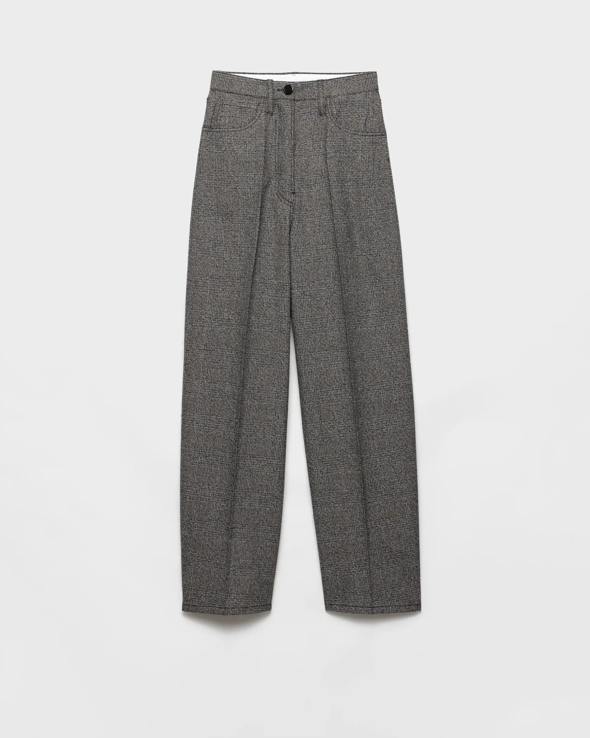 Slate Gray Prince Of Wales Check Mouliné Wool Pants | PRADA | Prada UK