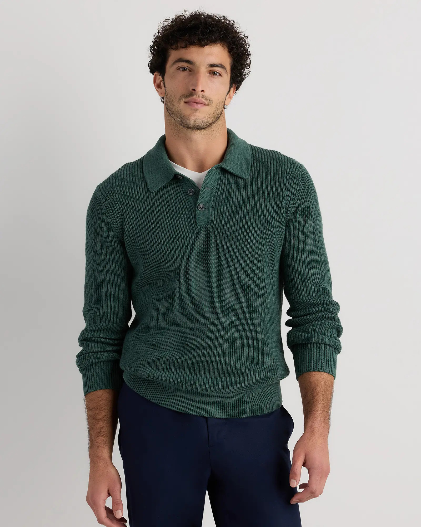100% Organic Cotton Ribbed Polo Sweater | Quince