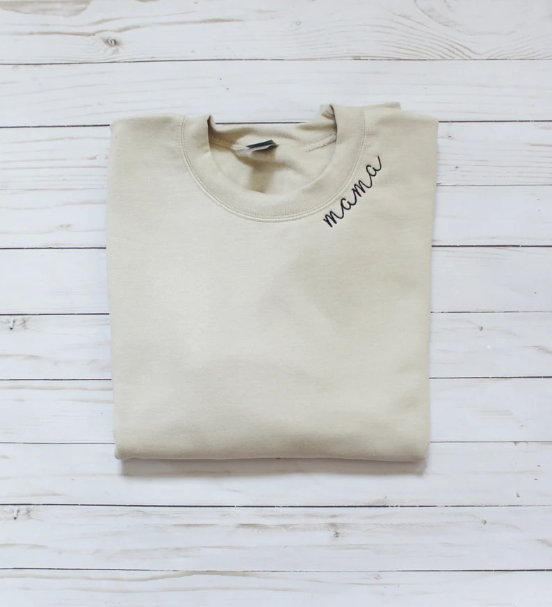 Mama Embroidered Collar Crewneck Sweatshirt - Adult Unisex Crewneck Sweatshirt - Gift For Mom - M... | Etsy (US)