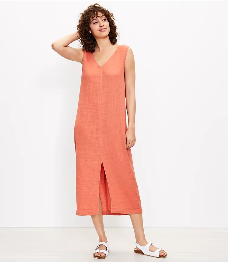 Lou & Grey Triple Cloth Double V Midi Dress | LOFT