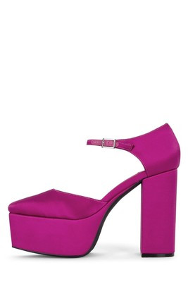 Jeffrey Campbell Ovr-N-Out Fuchsia Satin Square-Toe Ankle Strap Platform Pump | eBay US