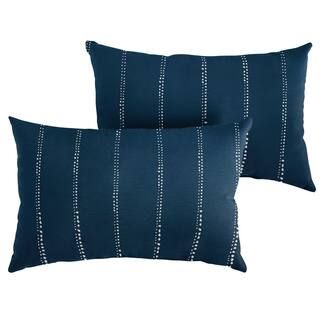 Navy Dotted Stripes Rectangular Outdoor Knife Edge Lumbar Pillows (2-Pack) | The Home Depot