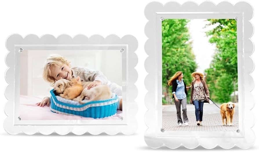 2 Pack of 5 x 7 Clear Acrylic Scalloped Picture Frame, Magnetic Acrylic Closure with Dual Kicksta... | Amazon (US)