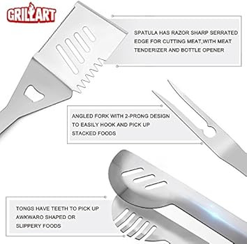 Amazon.com : BBQ Grill Utensil Tools Set - GRILLART Reinforced BBQ Tongs 19-Piece Stainless-Steel... | Amazon (US)