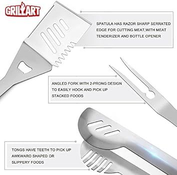 Amazon.com : BBQ Grill Utensil Tools Set - GRILLART Reinforced BBQ Tongs 19-Piece Stainless-Steel... | Amazon (US)