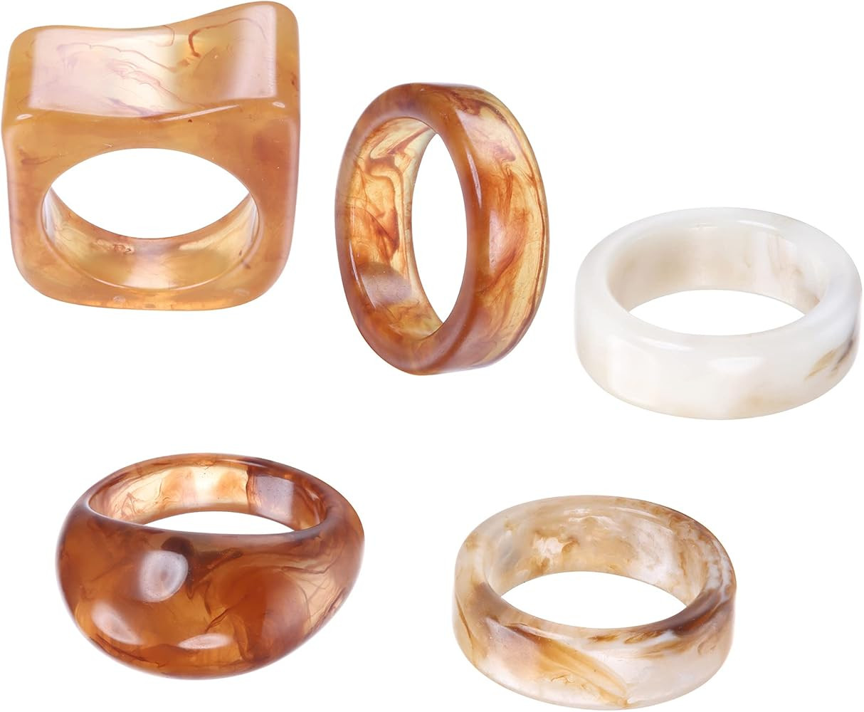 IRONBOX 5Pcs Resin Rings for Women Chunky Colorful Rings Resin Acrylic Rhinestone Rings Retro Pla... | Amazon (US)