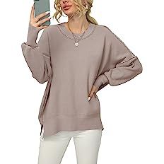 ANRABESS Women Crewneck Batwing Sleeve Oversized Side Slit Ribbed Knit Pullover Sweater Top | Amazon (US)