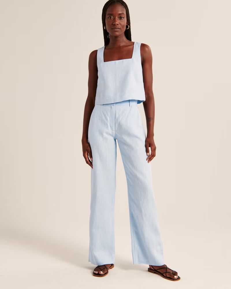 Premium Linen Flat Front Wide Leg Pant | Abercrombie & Fitch (US)