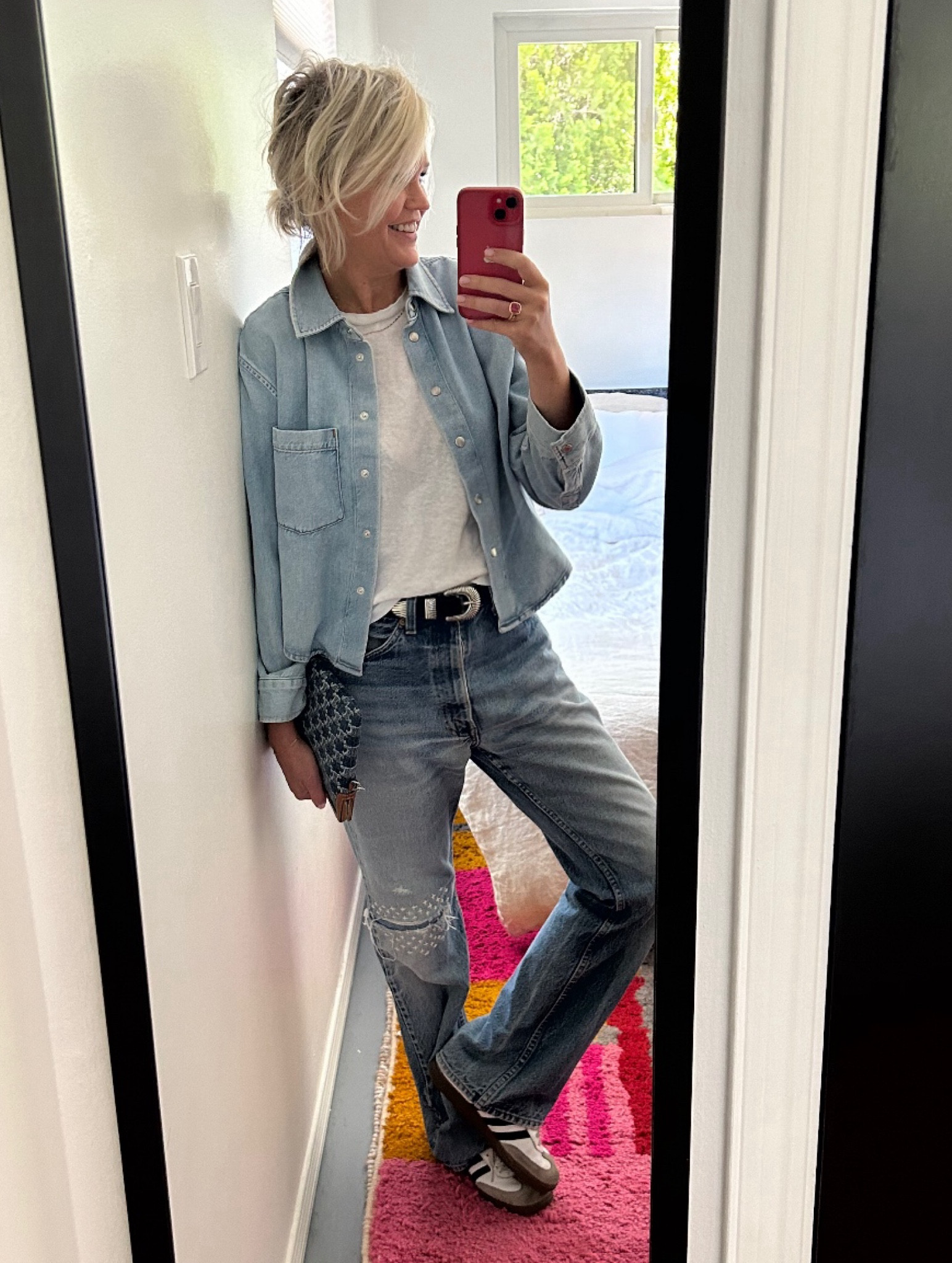 This crop denim shirt on repeat :)

#LTKStyleTip #LTKShoeCrush #LTKOver40