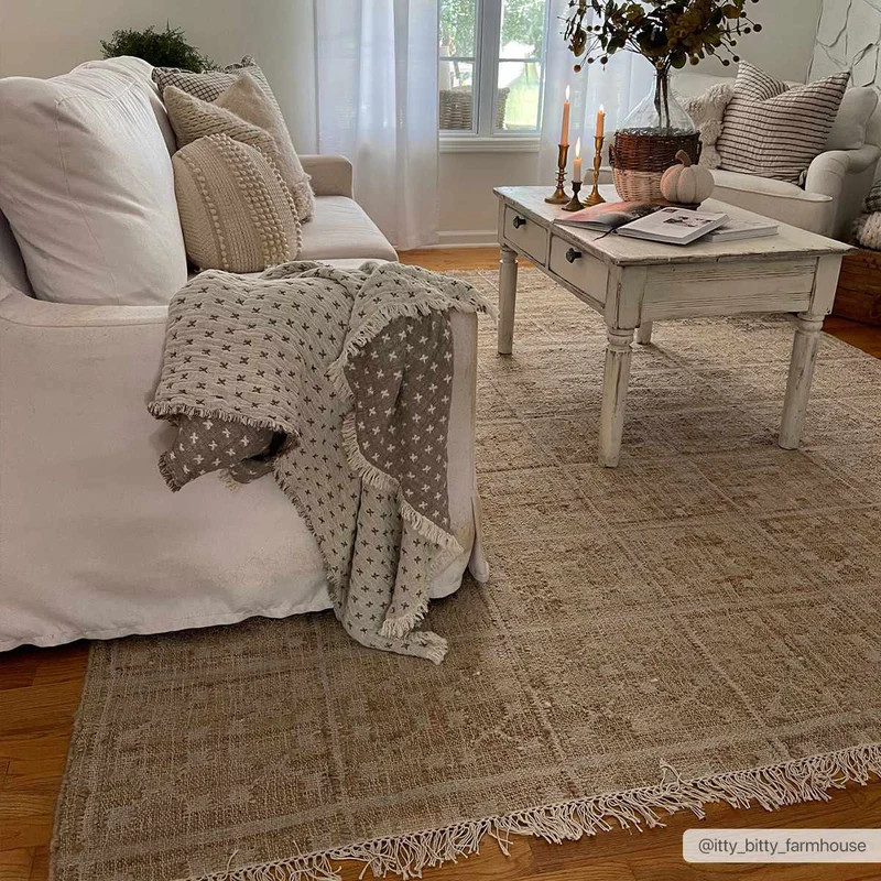 Rice Dusty Sage Fringed Jute Carpet | Boutique Rugs