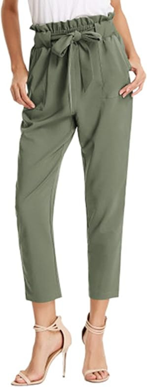 GRACE KARIN Women's Cropped Paper Bag Waist Pants with Pockets | Amazon (US)