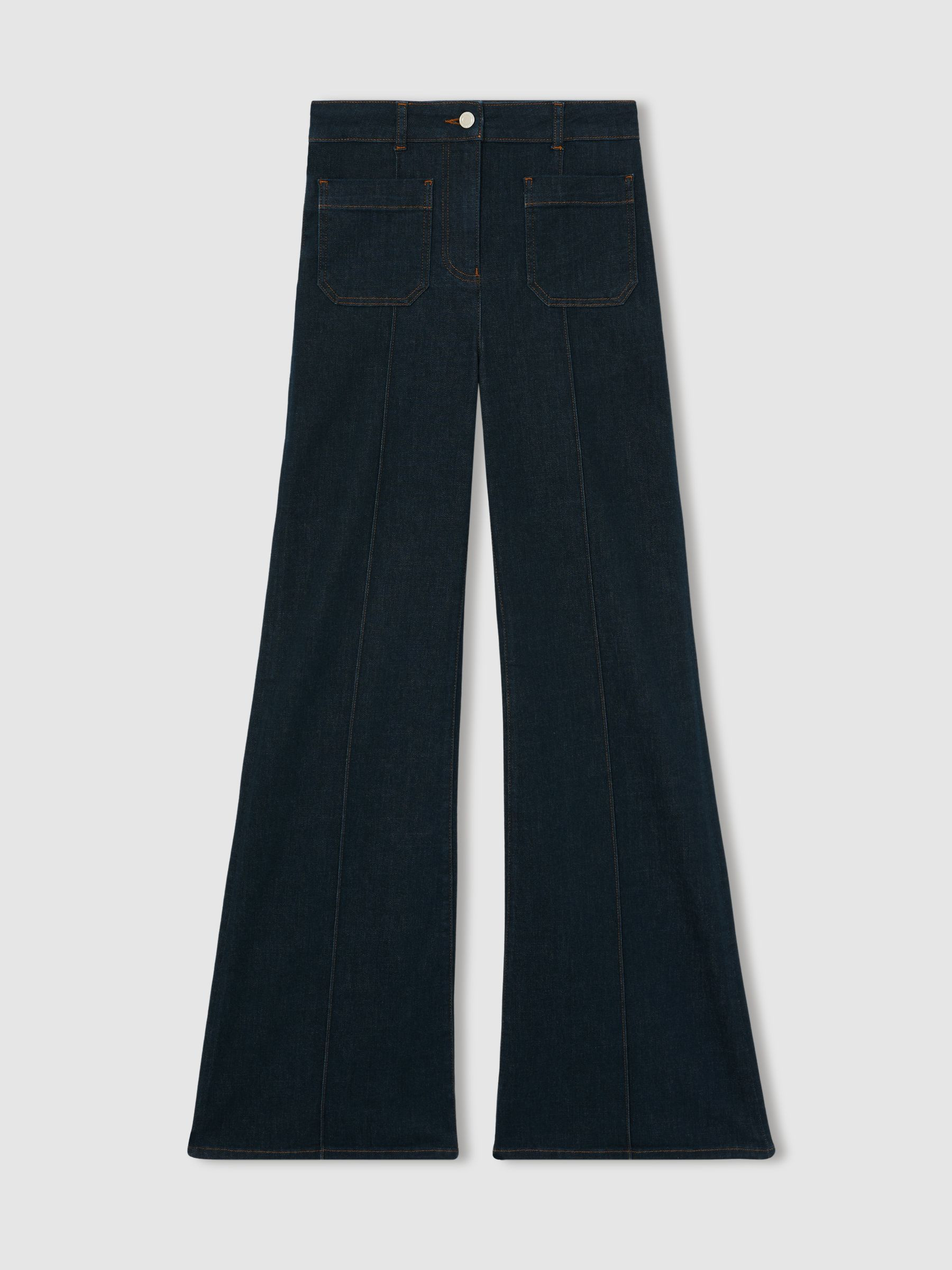Petite Patch-Pocket Flared Jeans in Dark Blue | Reiss UK