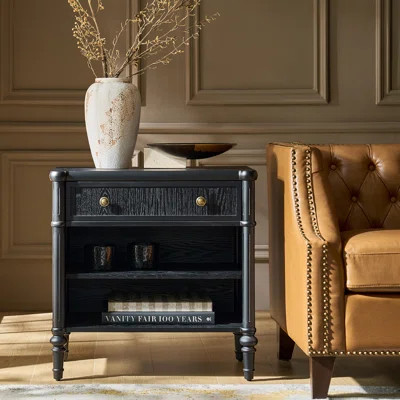 Kaybri Transitional 26"W Fluted 1-Drawer Solid End Table with Built-In Charging Station | Wayfair North America