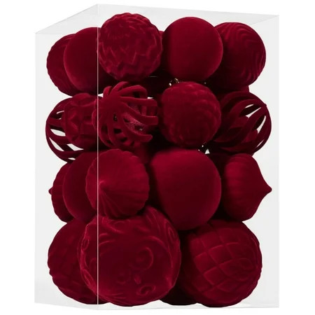DAMAI 30 Pcs Velvet Christmas Ball Ornaments, Flocked Shatterproof Christmas Ornaments Hanging Xmas Tree Decorations Set for Xmas Tree Wedding Holiday Party Home(Burgundy) | Walmart (US)