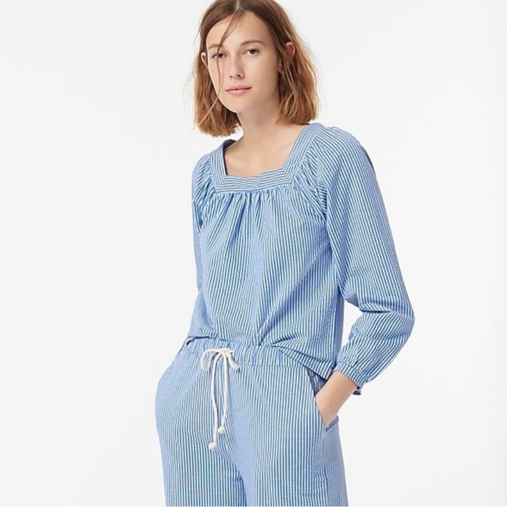 NWT J.Crew Blue & White Seersucker Top Size Small | Poshmark