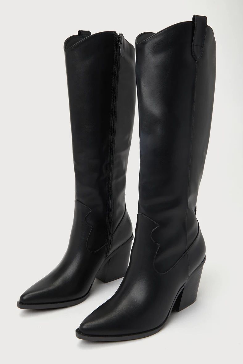 Rauland Black Pointed-Toe Knee-High Western Boots | Lulus