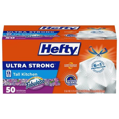 Hefty Ultra Strong Fabuloso Tall Kitchen Trash Bags - 13gal/50ct: Flexible Construction, LDPE Material, Solid Pattern | Target