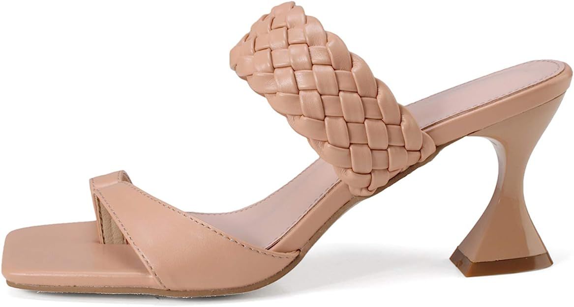 LALA IKAI Women's Square Toe Heels Sandals Braided Strap Sculpted Heels Slip On Mules Toe Ring Sa... | Amazon (US)