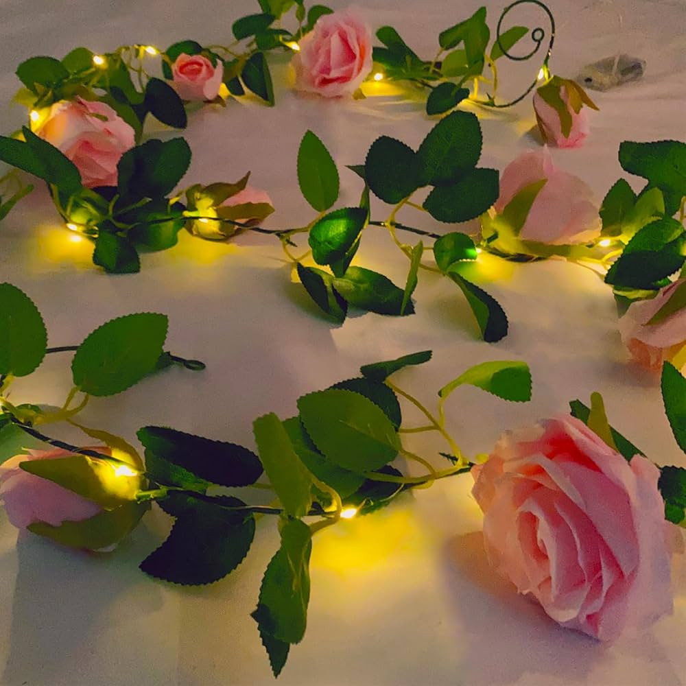 Fielegen 6.56 Feet Artificial Flower String Lights Battery Operated Fake Rose Vine Floral Garland... | Amazon (US)