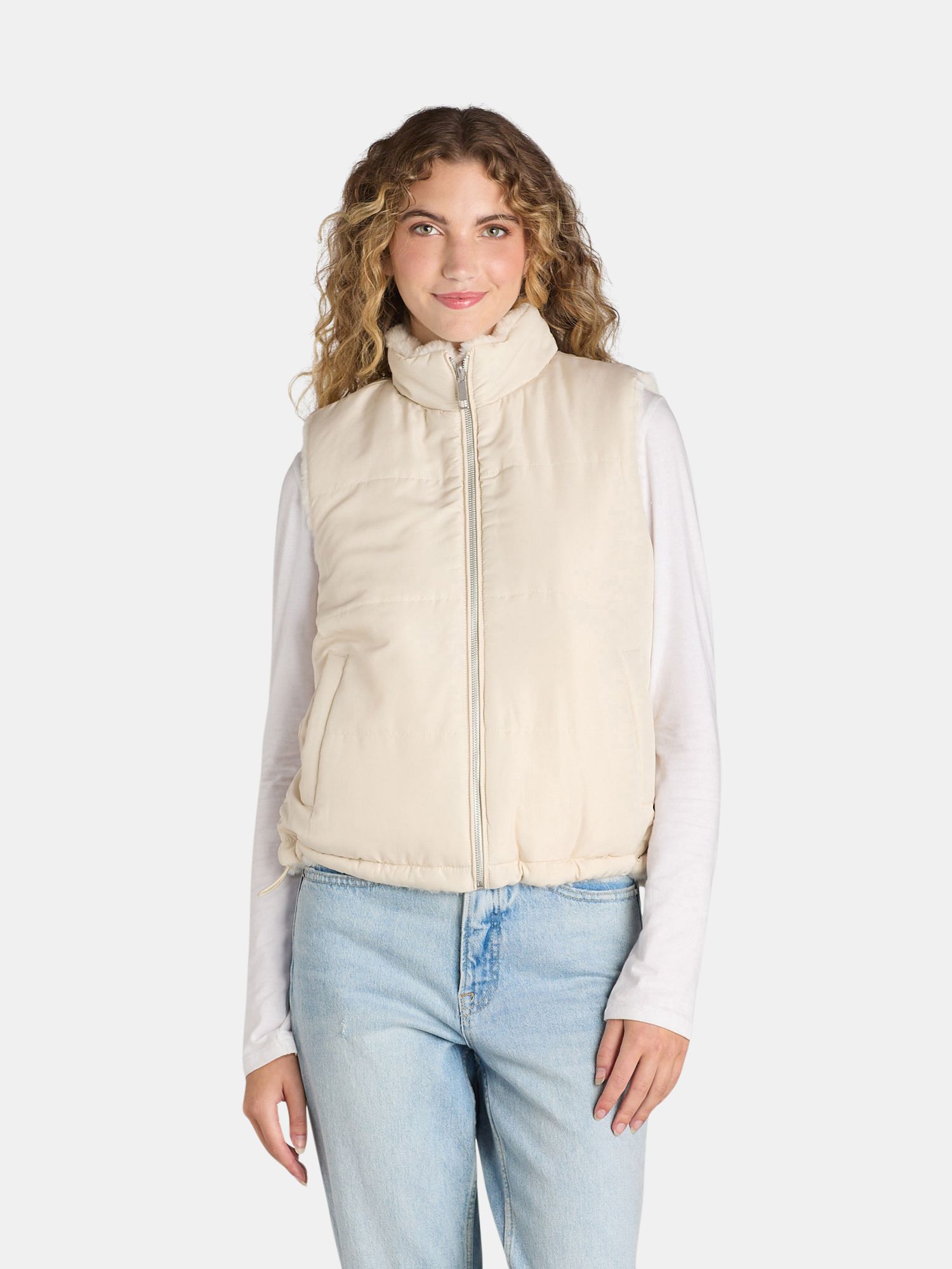 Time and Tru Women’s Faux Fur/Puffer Reversible Vest, Sizes XS-XL | Walmart (US)