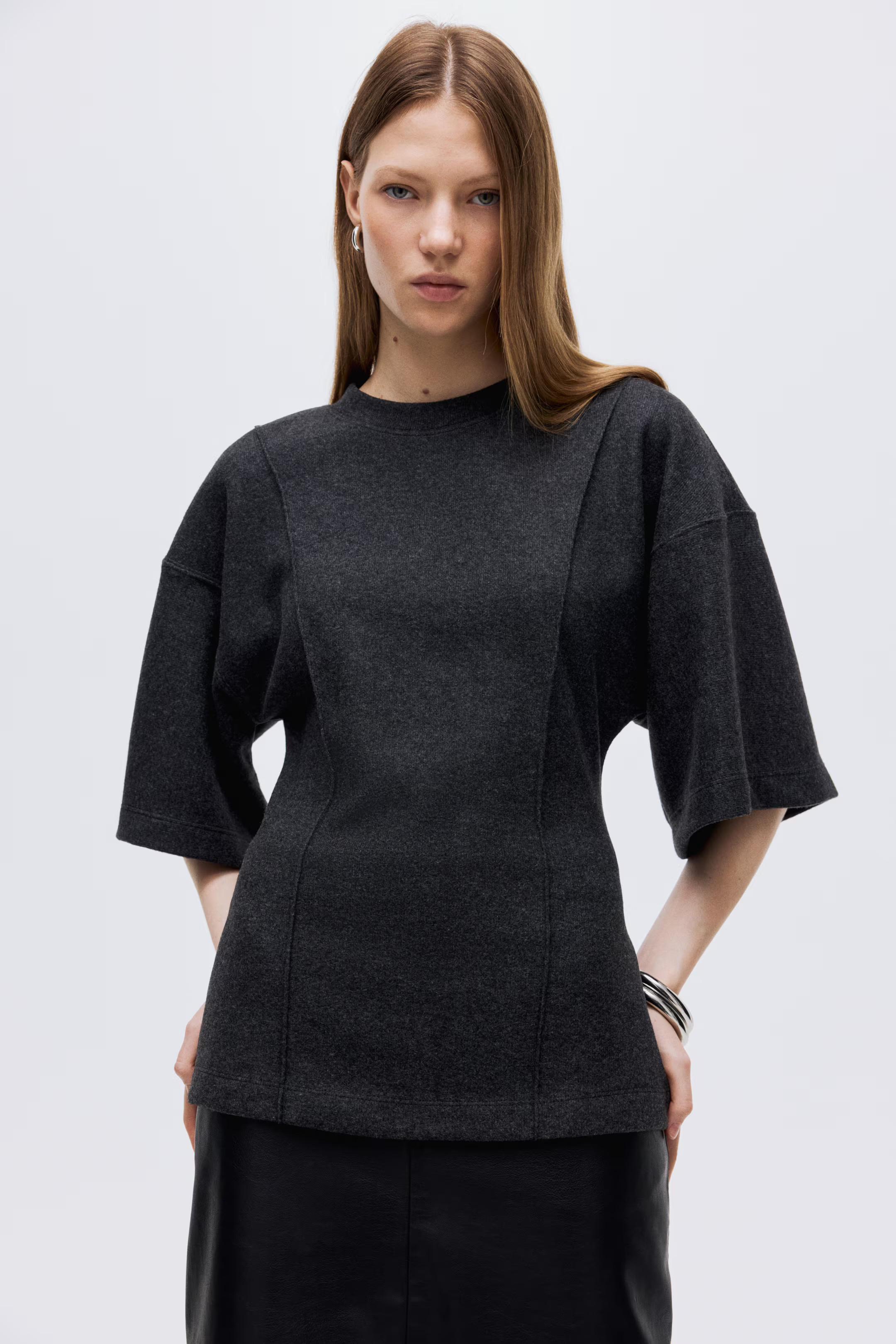 Loose-fit fine-knit top - Dark grey marl - Ladies | H&M GB | H&M (UK, MY, IN, SG, PH, TW, HK)