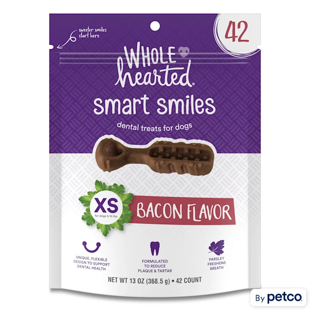 WholeHearted Smart Smiles Bacon Flavor X-Small Dog Dental Treats, 13 oz., Count of 42 | Petco