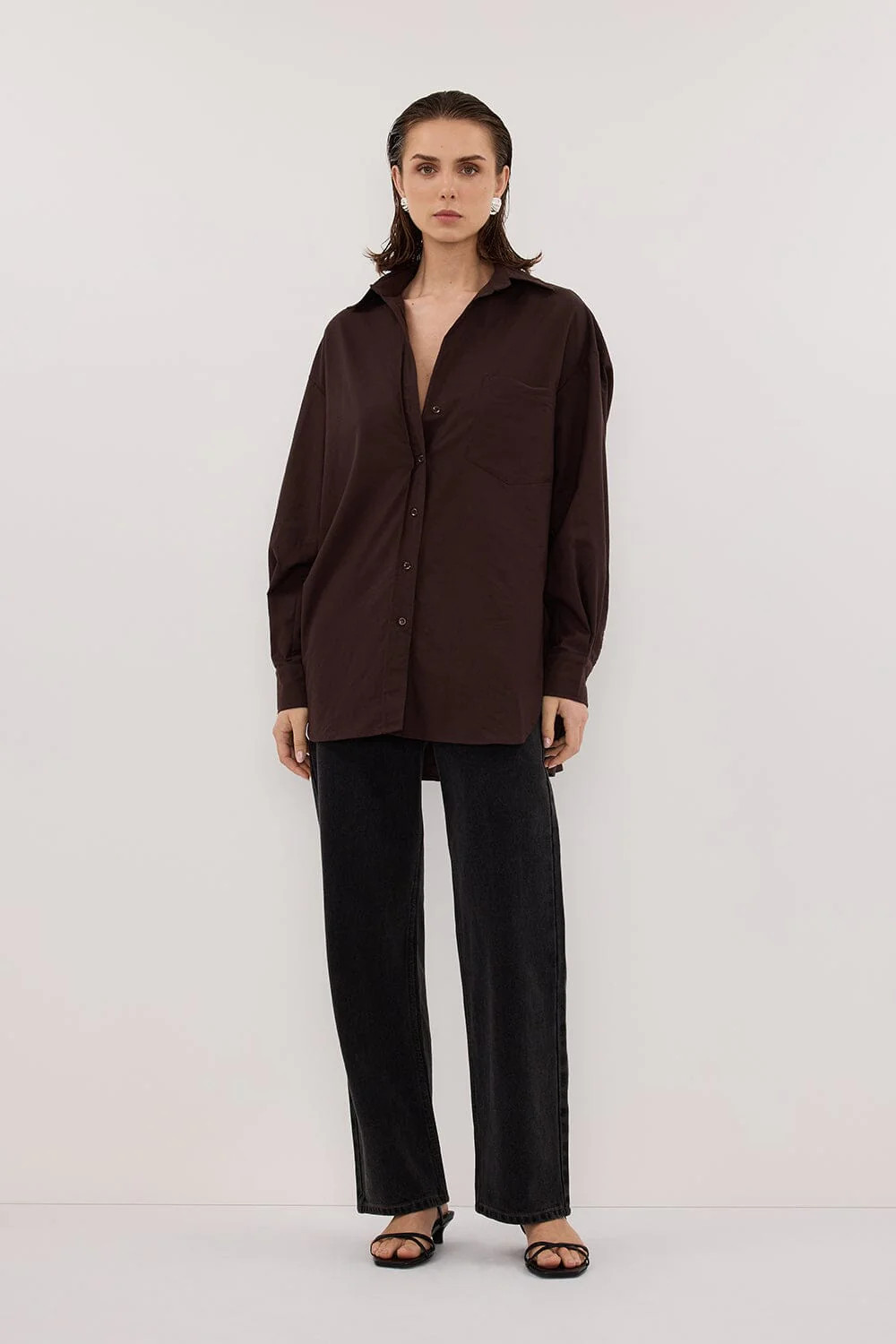 RHEA 2.0 BURNT CHOC OVERSIZED COTTON SHIRT | DISSH