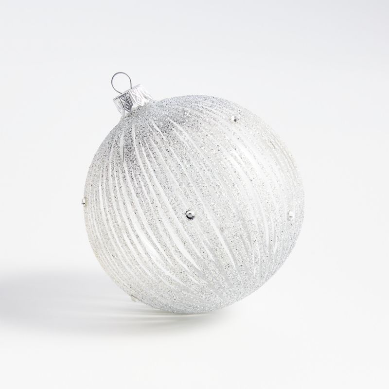 Large Silver Glittered Glass Ball Christmas Tree Ornament + Reviews | Crate and Barrel | Crate & Barrel