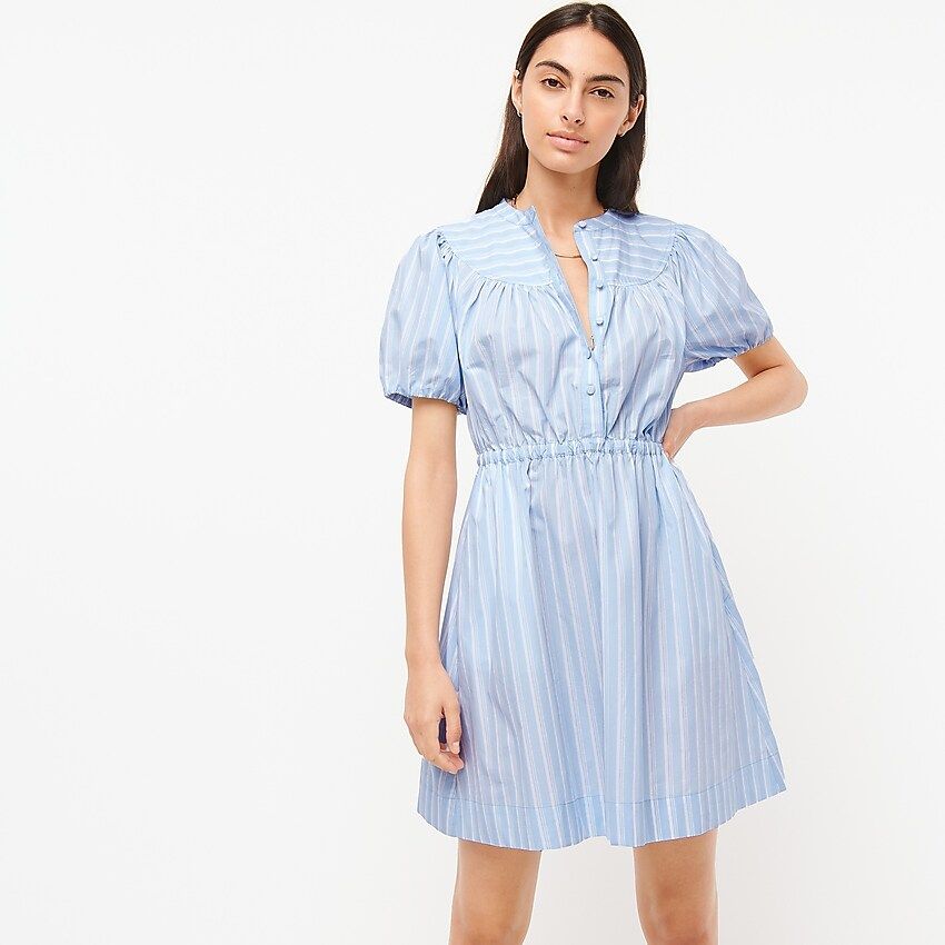 Puff-sleeve cotton poplin shirtdress in lake stripe | J.Crew US