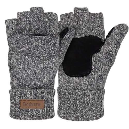 Bodvera Thermal Insulation Fingerless Texting Wool Gloves for Women and Men Winter Warm Knitted Convertible Mittens Flap | Amazon (US)