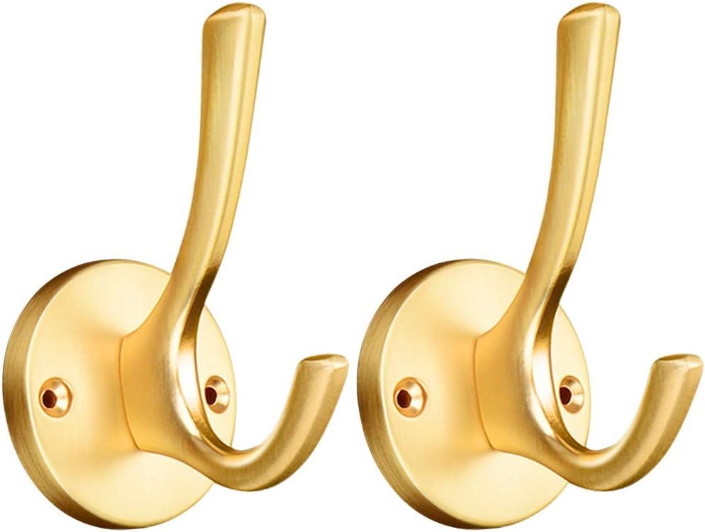 ZUONAI Gold Hooks 2 Pack Heavy Duty Brass Wall Gold Coat Hook Decorative Metal Hooks for Hanging ... | Amazon (US)