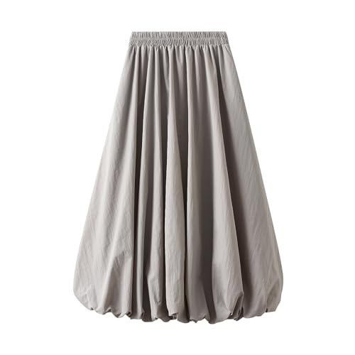 Y2K Maxi Bubble Skirts for Women Elastic High Waist A Line Pleated Skirt Ruffle Hem Puffy Long Skirt Summer Going Out (Gray, ONE Size) | Amazon (US)