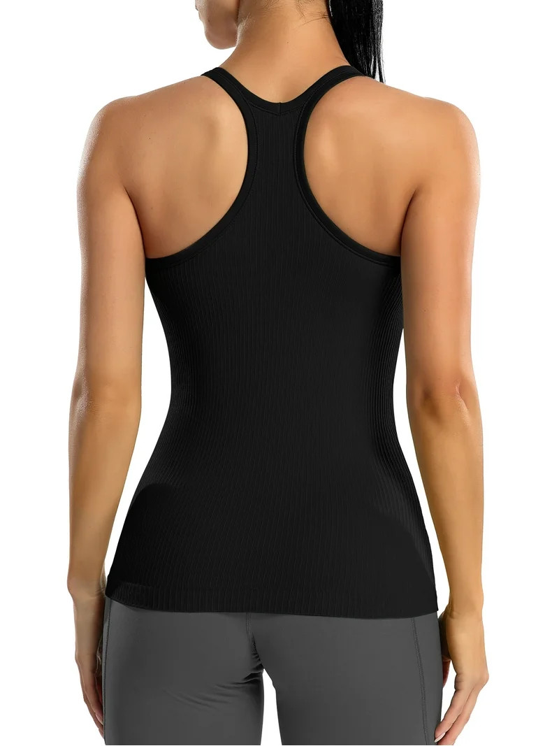 Women's Ribbed Workout Tank Tops with Built in Bra Racerback Athletic Top - Walmart.com | Walmart (US)